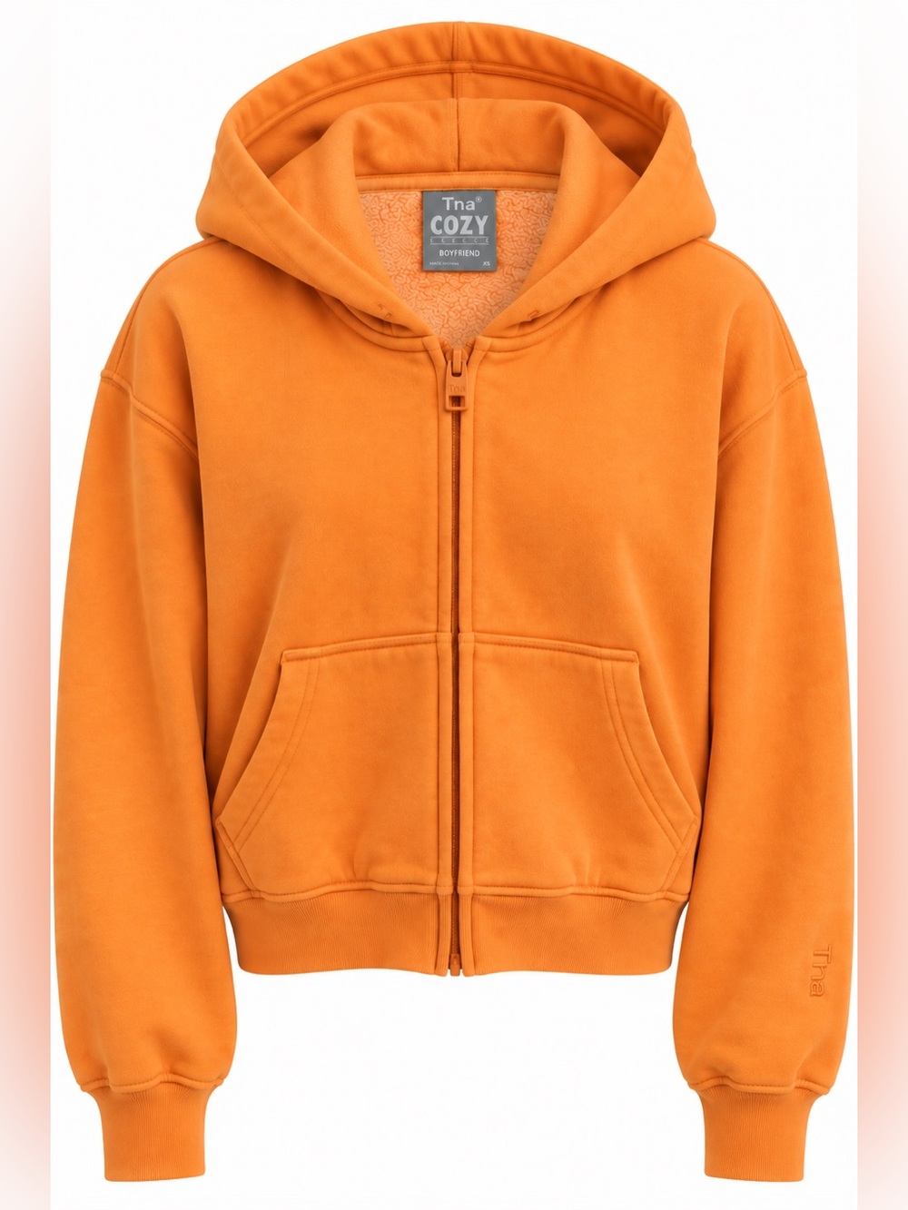 TNA Cozy Fleece Boyfriend Boxy Zip Hoodie Orange XS